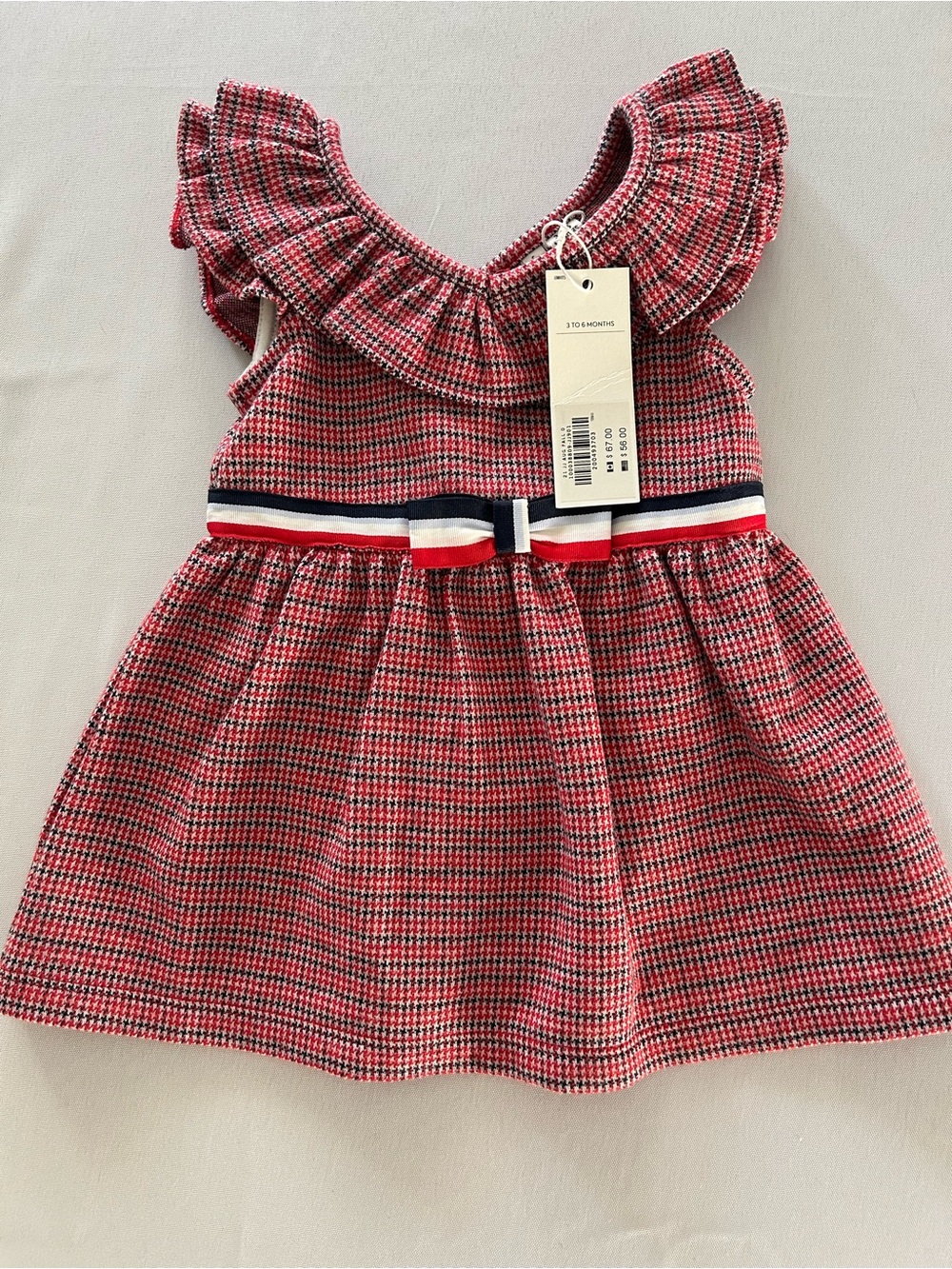 Janie & Jack red white blue Houndstooth Jacquard Dress + Diaper Cover